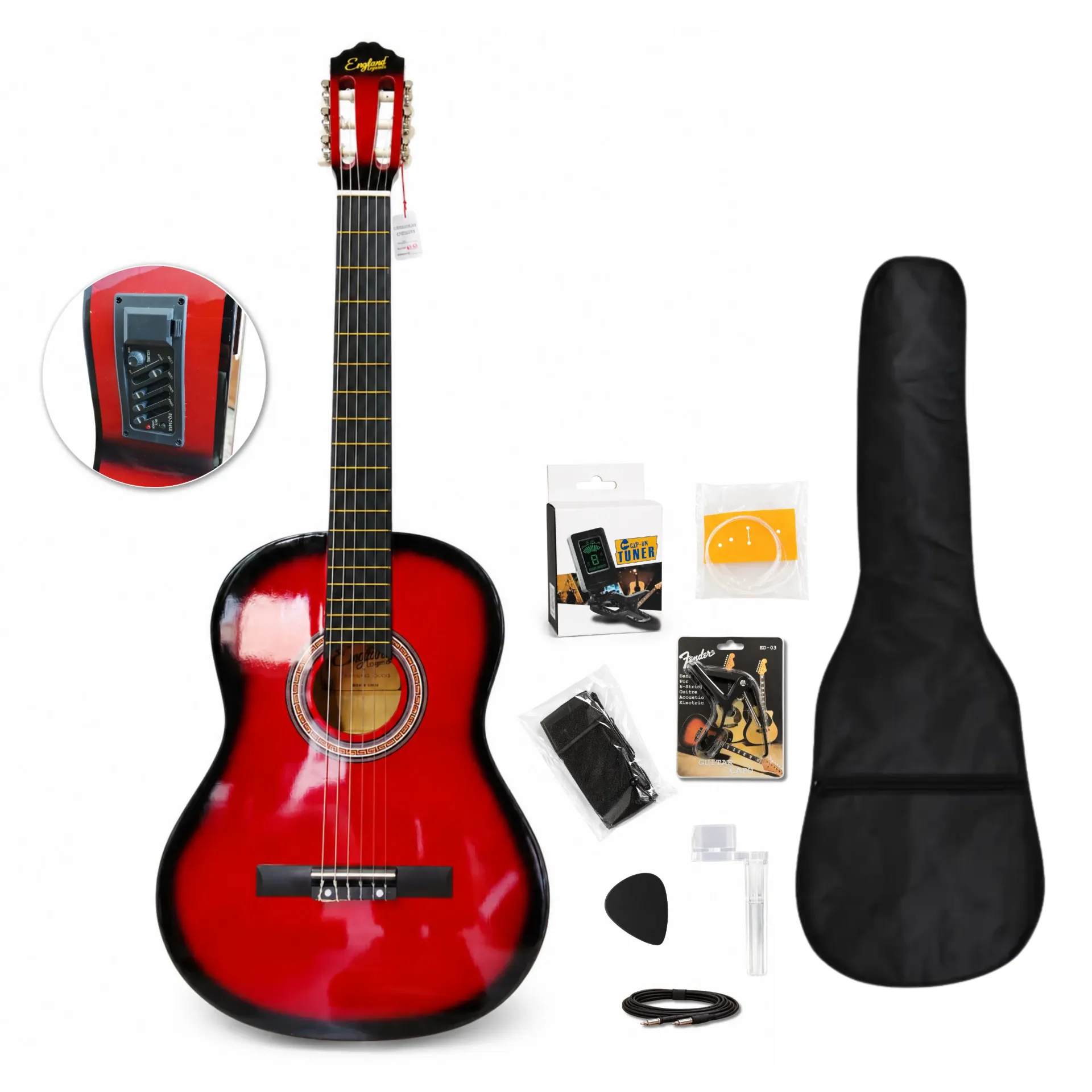 Guitarra electroclásica England Legends 39" EL-GCQ03 | Roja con bordes negros