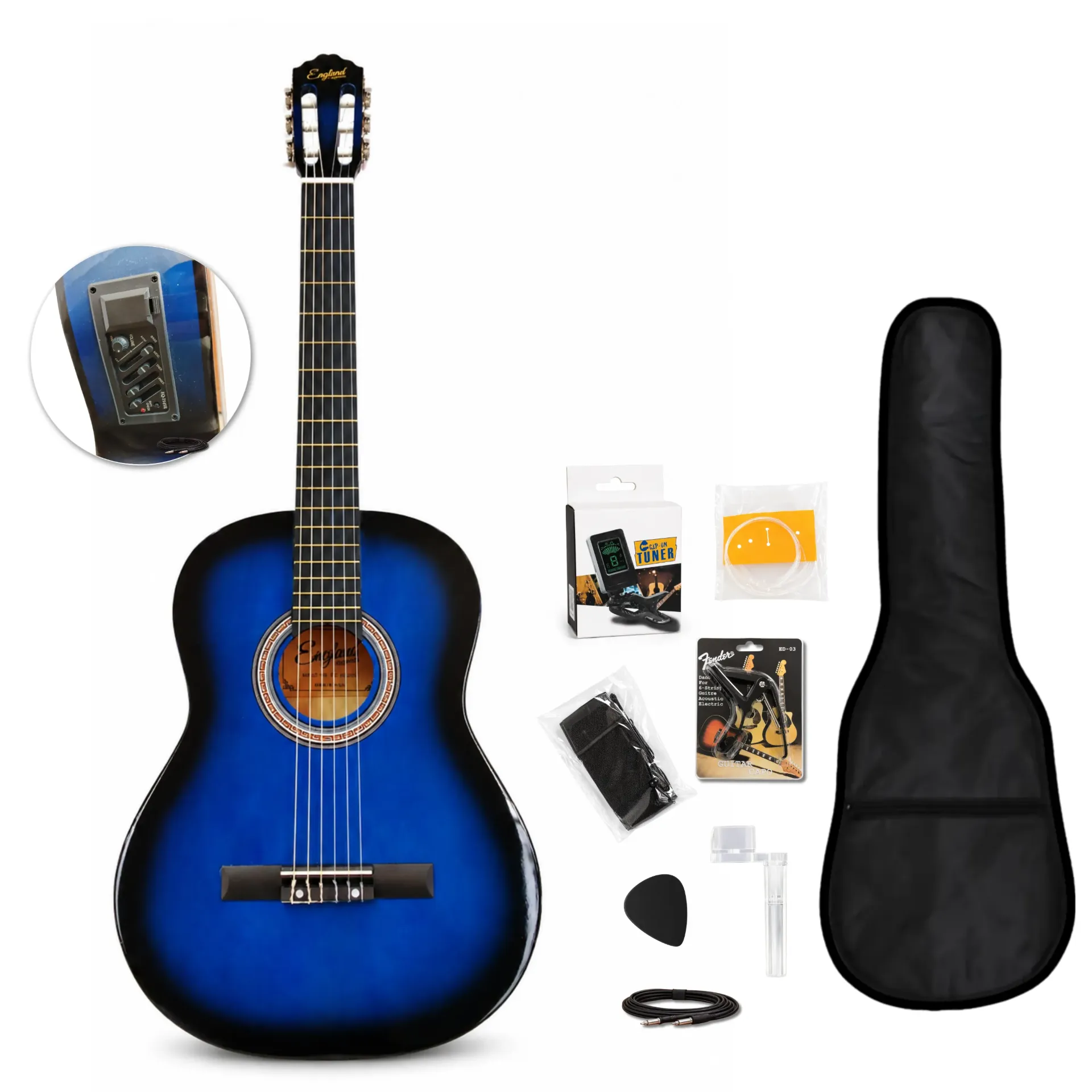 Guitarra electroclásica England Legends 39" EL-GCQ03 | Azul con bordes negros
