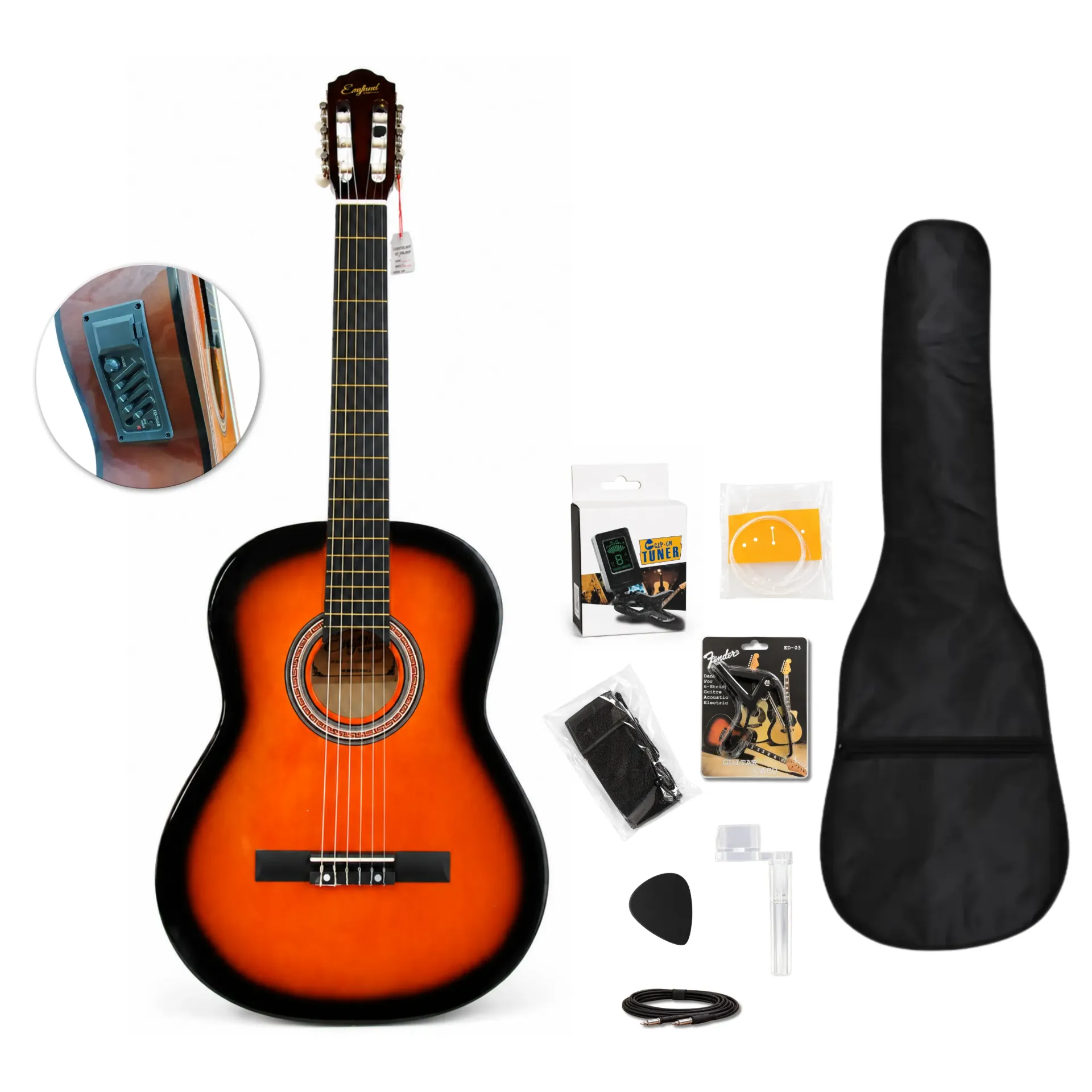 Guitarra electroclásica England Legends 39" EL-GCQ03 | Amarillo con bordes negros