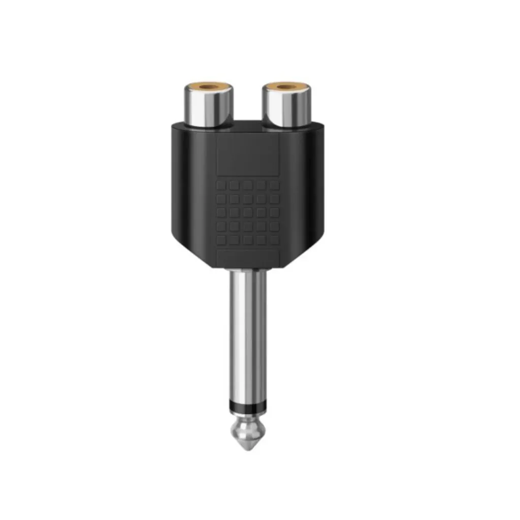 Conector 2 jack RCA a 1 plug 6.3 mm mono
