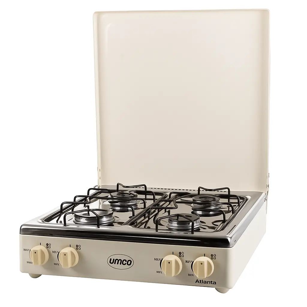 Cocineta UMCO Atlanta de 4 quemadores con tablero de acero inoxidable